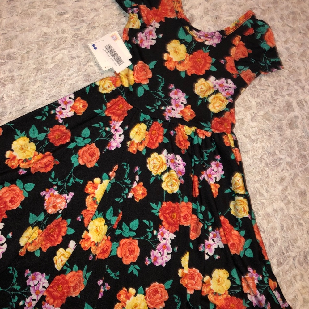 Girls floral LuLaRoe Dot Dot Lucy Dress - 3/4